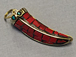 Tibetan Horn Pendant, Coral Red Mosiac Inlay, 1.5-inch, Small Amulet pendant