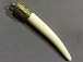 Extra Large Horn Tusk tooth Pendant with Antique Brass Cap Resin Ivory Finish 4 Inch