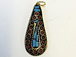 Tibetan Drop Pendant Turquoise Coral Inlay 1.75-inch Gold Brass Plated - TP17
